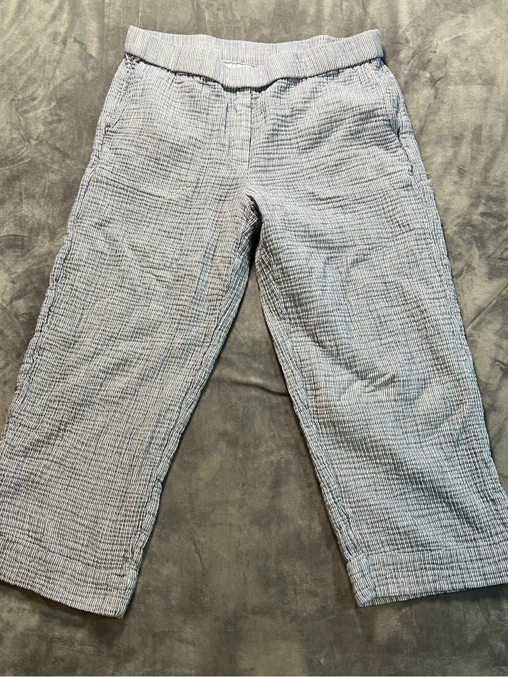 J. Jill White Waffle-Knit Pants with Blue-Striped Waistband